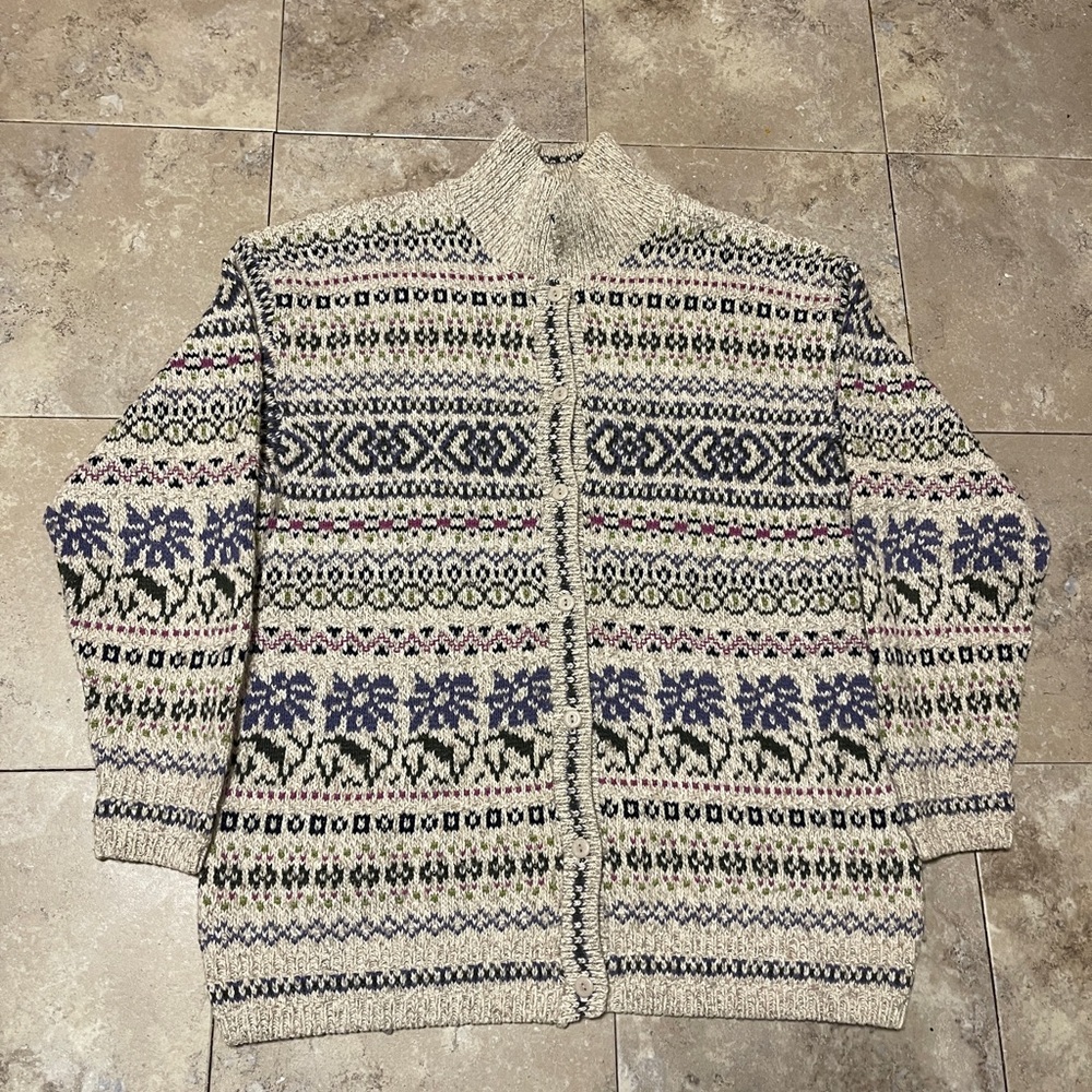 Northern Reflections Cream and Blue Patterned Cardigan